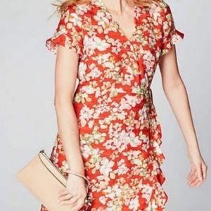 J. Jill Floral V-Neck Flutter Faux Wrap Dress